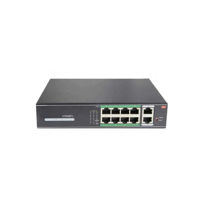 PG H1108PLS 8 Port 10/100Mbps PoE Switch 2 Uplink - 8 Port PoE Switch 100W Watt