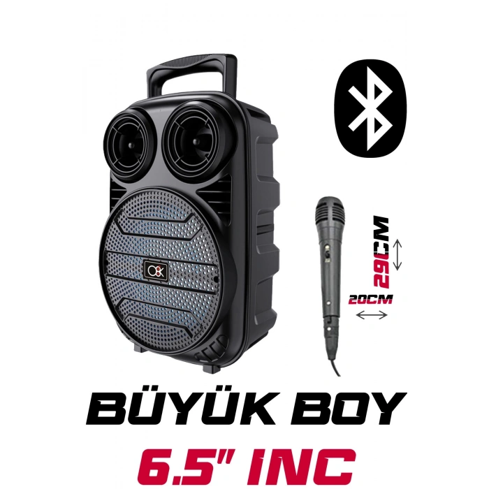 Platoon PL-612 BT USB SD AUX 6.5 İNÇ Mikrofonlu Anfi Yüksek SES Taşınabilir RGB Işıklı Hoparlör