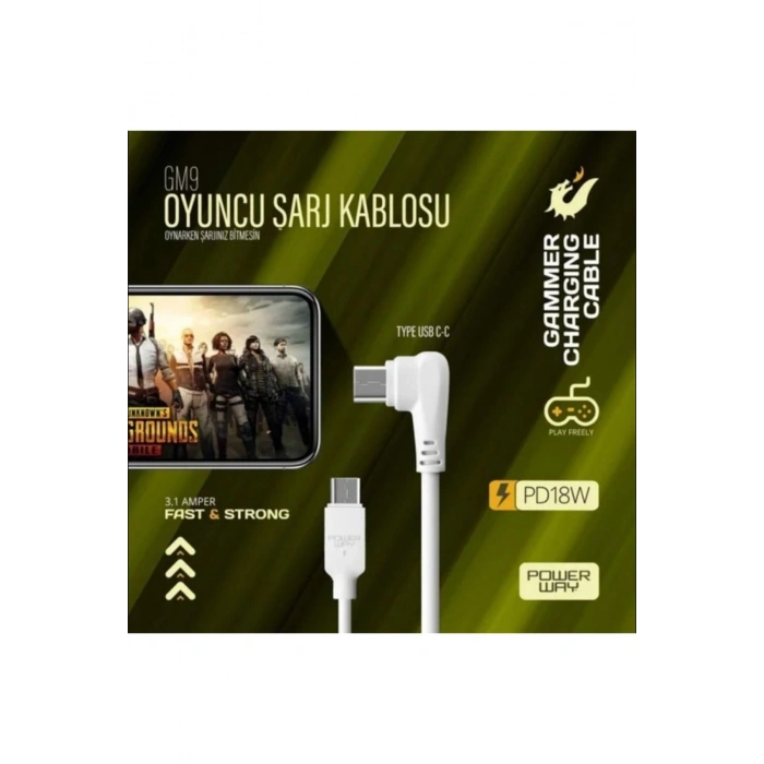 Powerway GM9 18w Hızlı USB-C / Type-C 3.1 Uyumlu Oyuncu Şarj ve Data Aktarım Kablosu