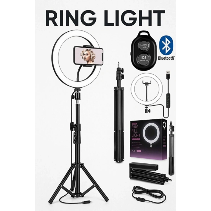 Ring Fill Light Led Işıklı Tripod 10 Inç Halka Youtuber Tiktok Makyaj Işığı Ayaklı Tripot