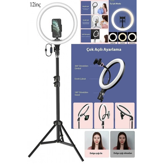 Ring Fill Light Led Işıklı Tripod 10 Inç Halka Youtuber Tiktok Makyaj Işığı Ayaklı Tripot