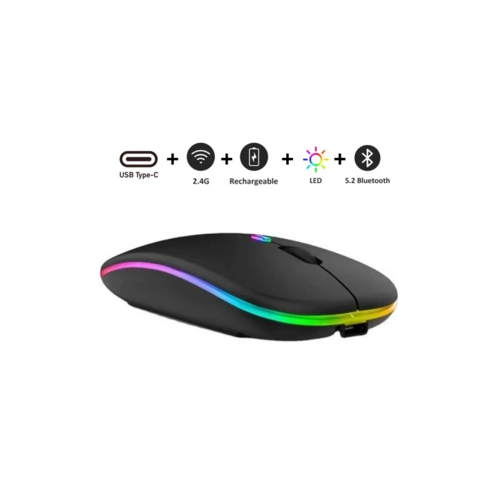 Sprange SRM1 Rgb Ledli Şarjlı Çift Mod 2.4GHz Wireless + 5.1V Bluetooth Mouse