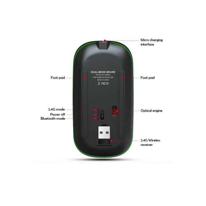 Sprange SRM1 Rgb Ledli Şarjlı Çift Mod 2.4GHz Wireless + 5.1V Bluetooth Mouse