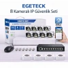 EGETECK 5MP Renkli Gece Görüşlü 8Lİ 250GB HDD İP Akıllı Güvenlik Kamera Seti