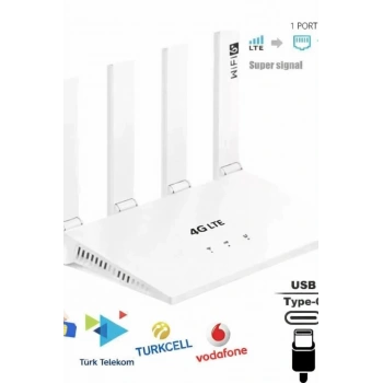 4G Sim Kartlı 4 Anten 1 PORT RJ45 Taşınabilir Router Wifi 6 Modem