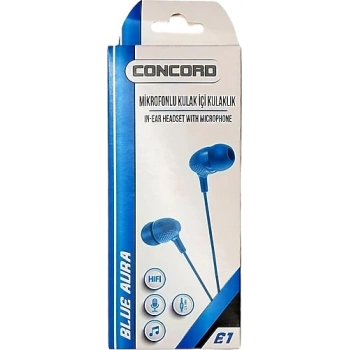 Concord E1 Mikrofonlu Kulak İçi Kulaklık (Mavi Renk)