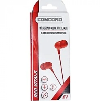 Concord E1 Mikrofonlu Kulak İçi Kulaklık (Kırmızı Renk)