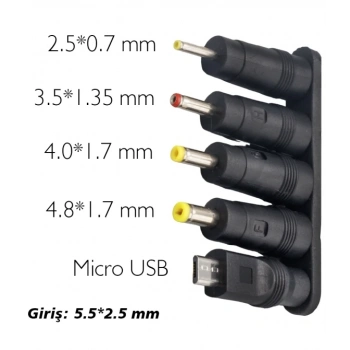 Çoklu Adaptör Uç Çevirici (2.5x0.7mm - 4.8x1.7mm - 3.0x1.1mm - 4.0x1.7mm - Micro Usb )