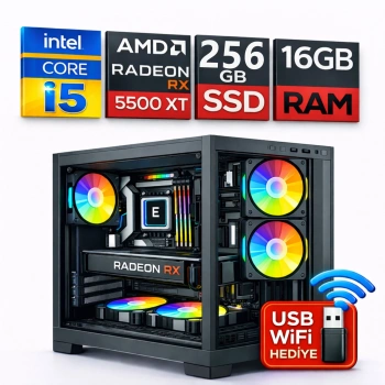 EGETECK Gamarex i5 3470 16GB RAM 256GB SSD GDDR6 RX 5500 8GB 256BİT Akvaryum Gaming Oyuncu Bilgisayarı (RX16256)