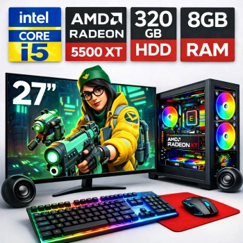 EGETECK GameX i5 3470 8GB RAM 320GB HDD GDDR6 RX 5500 8GB 256BİT 27 Monitör Akvaryum Gaming Oyuncu Bilgisayarı