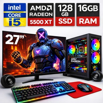 EGETECK GameX i5 3470 16GB RAM 128GB SSD GDDR6 RX 5500 8GB 256BİT 27 Monitör Akvaryum Gaming Oyuncu Bilgisayarı