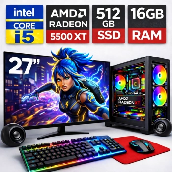 EGETECK GameX i5 3470 16GB RAM 512GB SSD GDDR6 RX 5500 8GB 256BİT 27 Monitör Akvaryum Gaming Oyuncu Bilgisayarı