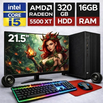 EGETECK Gamework i5 3470 16GB RAM 320GB HDD GDDR6 RX 5500 8GB 256BİT 21.5 Monitör Akvaryum Gaming Oyuncu Bilgisayarı
