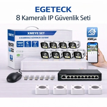 EGETECK 5MP Renkli Gece Görüşlü 8Lİ 250GB HDD İP Akıllı Güvenlik Kamera Seti