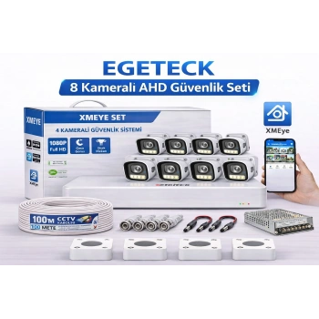EGETECK 5MP Renkli Gece Görüşlü 8Lİ 250GB HDD AHD Akıllı Güvenlik Kamera Seti