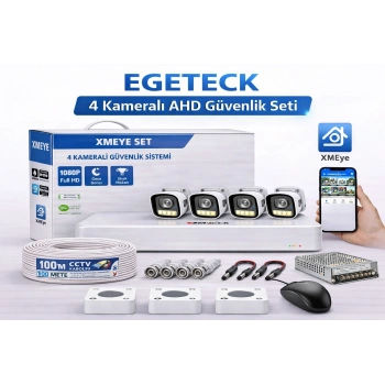 EGETECK 5MP Renkli Gece Görüşlü 4Lü 250GB HDD AHD Akıllı Güvenlik Kamera Seti