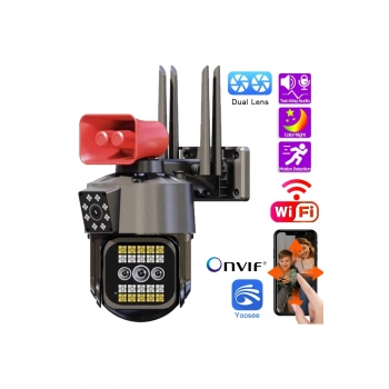 Blic Blm-36 Çift Kameralı Hareket Takipli Gece Sensörlü Çift Siren Su Geçirmez Onvif Wifi Ip Kamera