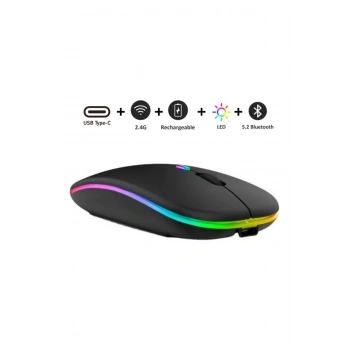 Sprange SRM1 Rgb Ledli Şarjlı Çift Mod 2.4GHz Wireless + 5.1V Bluetooth Mouse