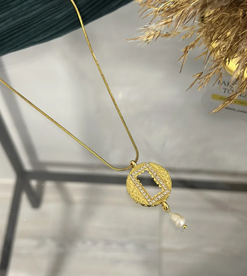 Doğal İncili Yuvarlak Gram Altınlık Kolye (60 cm)