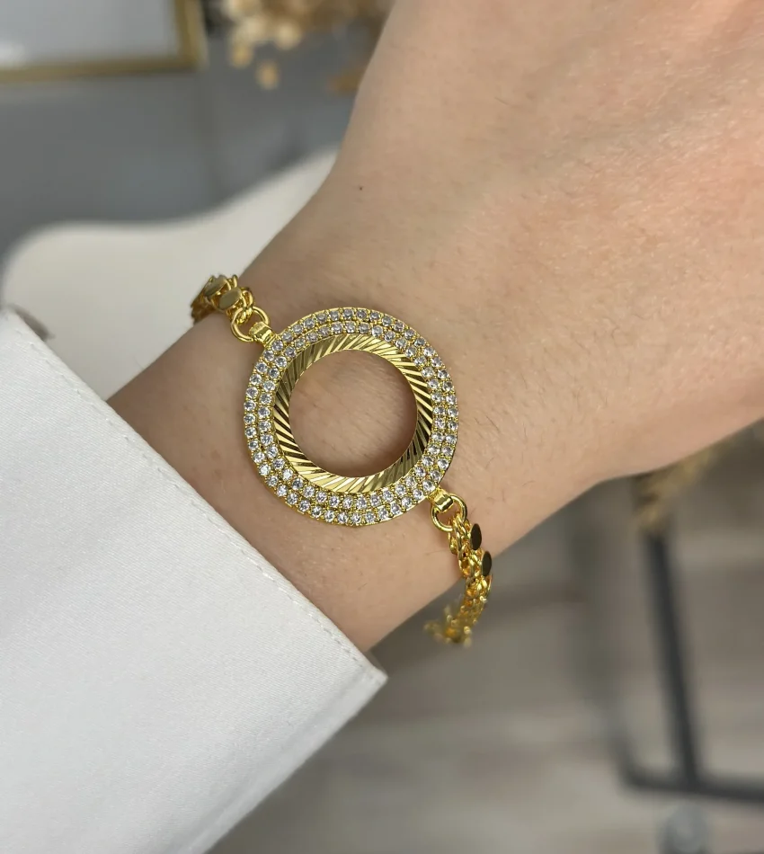 22 Ayar Çift Sıra Taşlı Çeyreklik Arpa Bileklik