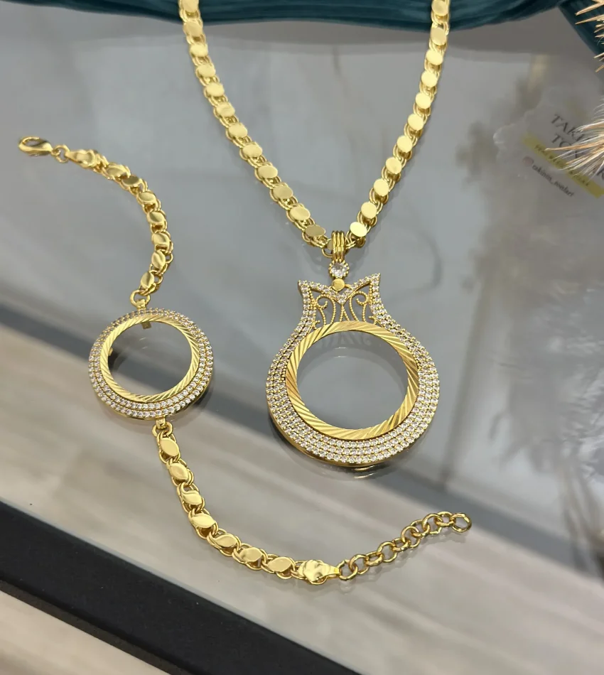 22 Ayar Tam Altınlık Kolye-Yarımlık Bileklik Kombini