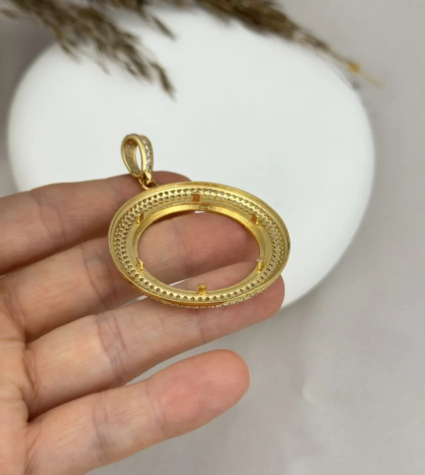 22 Ayar Çift Sıra Taşlı Tam Altınlık Kolye Ucu