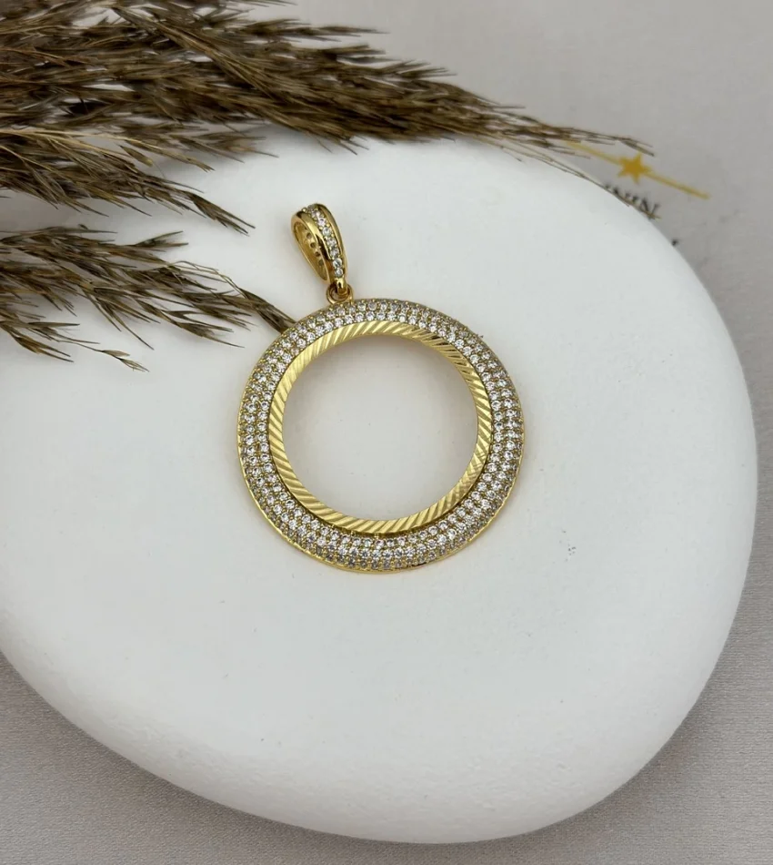 22 Ayar Çift Sıra Taşlı Tam Altınlık Kolye Ucu