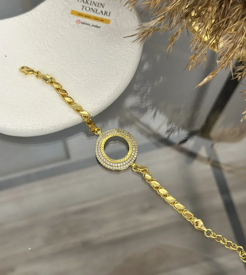 22 Ayar Çift Sıra Taşlı Çeyreklik Arpa Bileklik