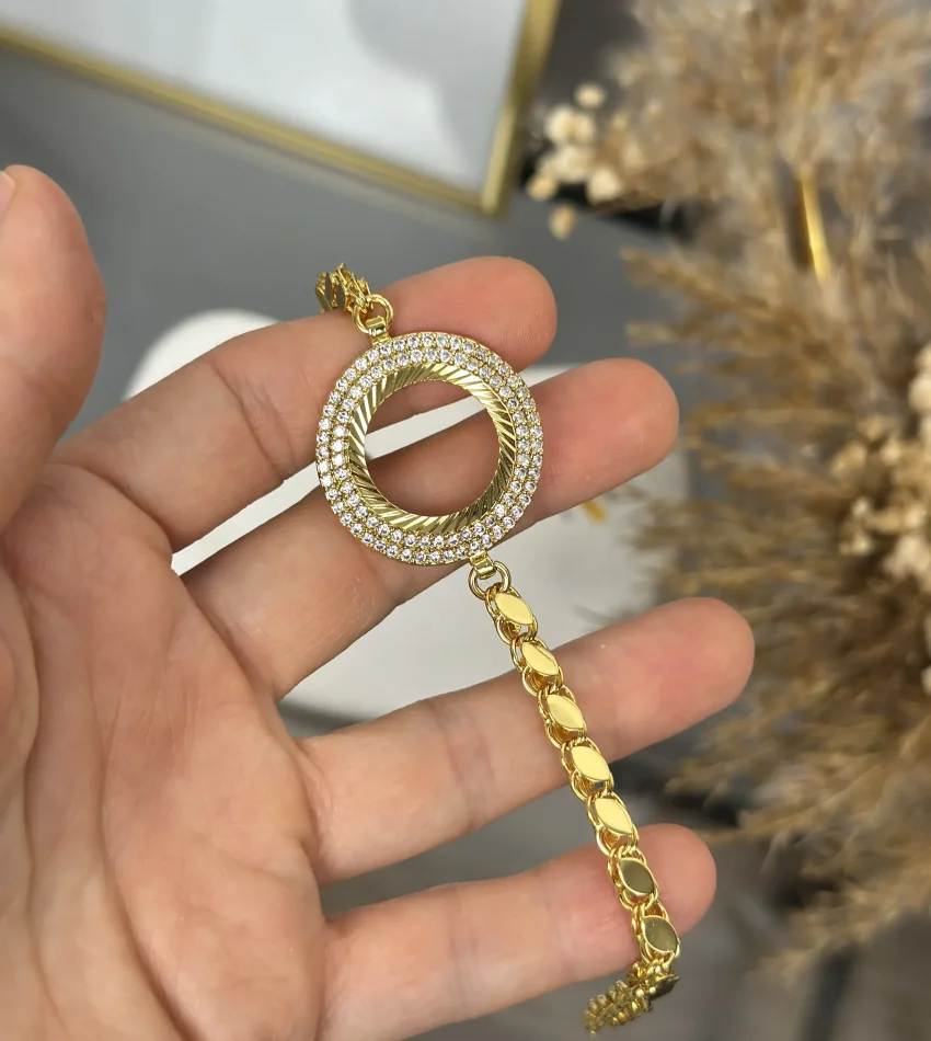 22 Ayar Çift Sıra Taşlı Çeyreklik Arpa Bileklik