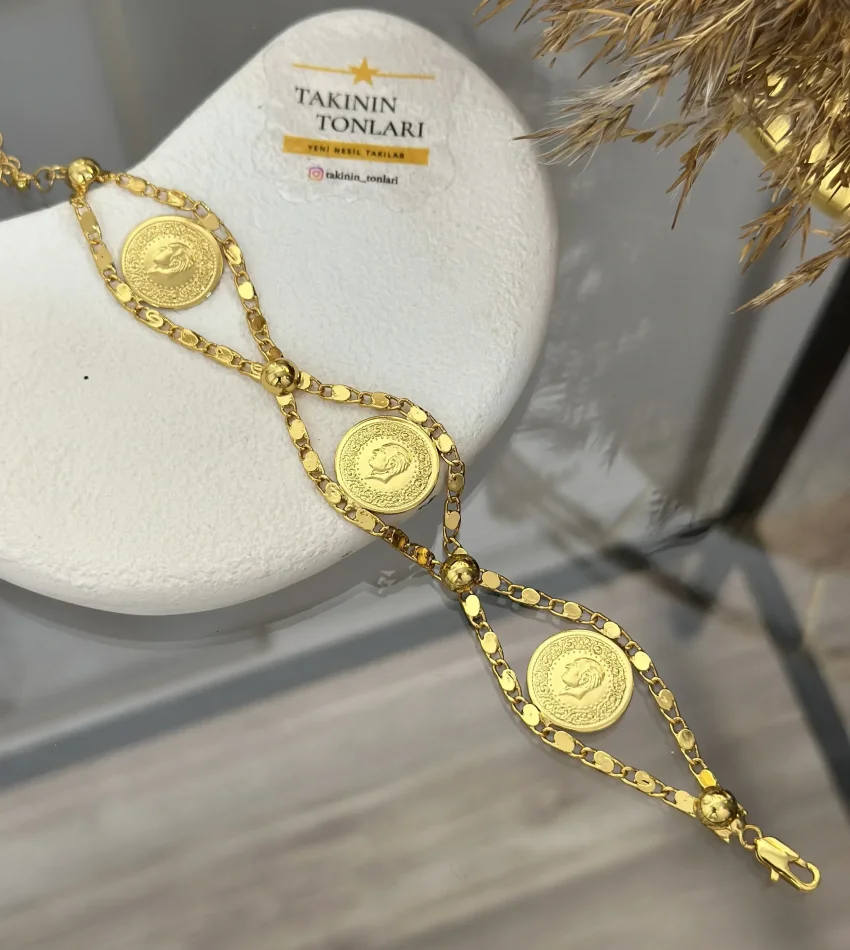 22 Ayar Üçlü Çeyrekli Arpa Bileklik (19+5 cm uzatma)