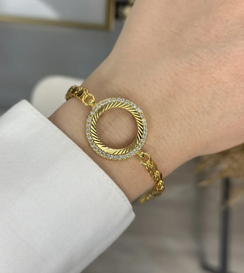 22 Ayar Tek Sıra Taşlı Çeyreklik Arpa Bileklik