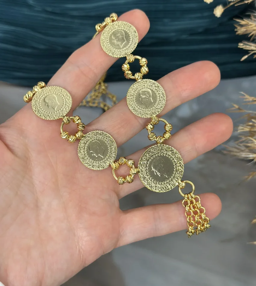 22 Ayar Dorikalı 6 Çeyrek-1 Yarım Altınlı Kolye