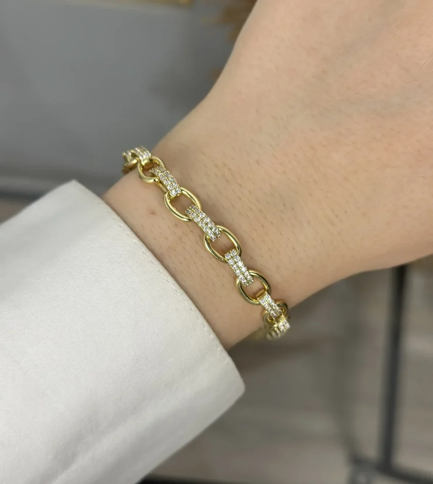 XP Gold Taşlı Oval Geçişli Bileklik