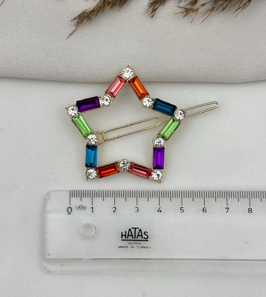 Renkli Baget Taşlı Yıldız Toka