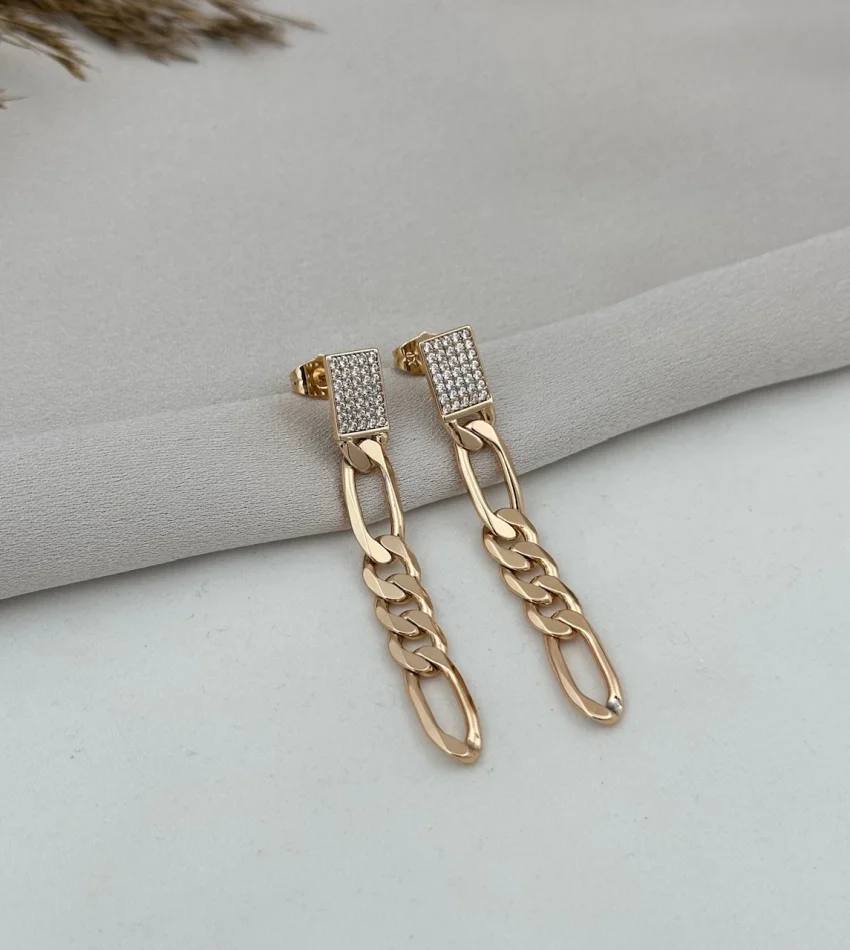 Taşlı Retro Zincir Sallantılı VİP Küpe