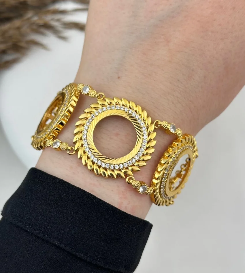 22 Ayar Buğday Desenli Üçlü Çeyrek Yuvalı Bileklik