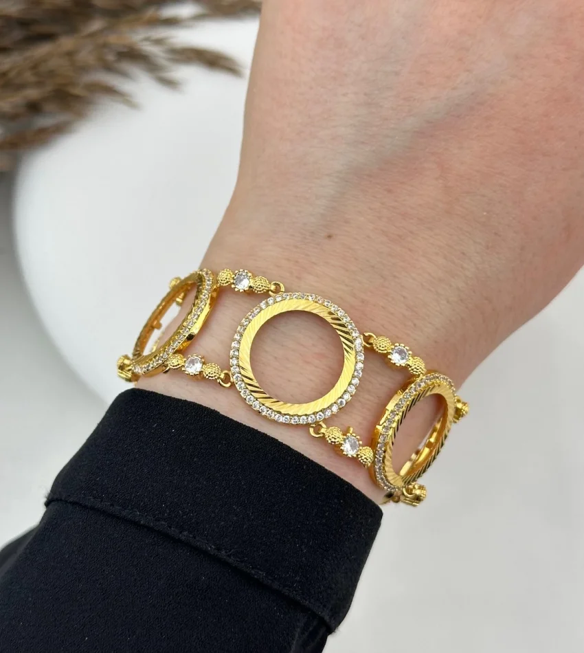 22 Ayar Taşlı Beşli Çeyrek Yuvalı Bileklik