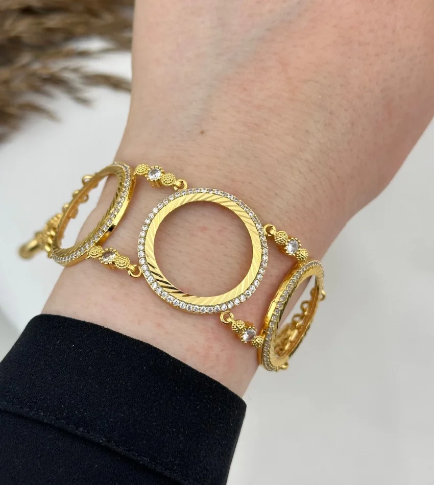 22 Ayar Taşlı Üçlü Yarım Altınlık Bileklik