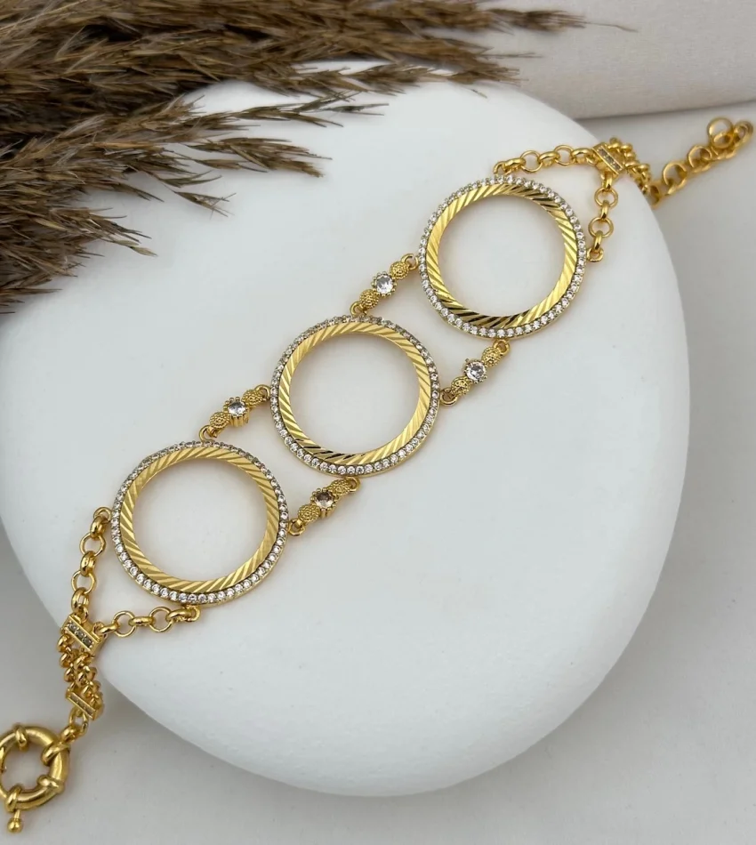 22 Ayar Taşlı Üçlü Yarım Altınlık Bileklik