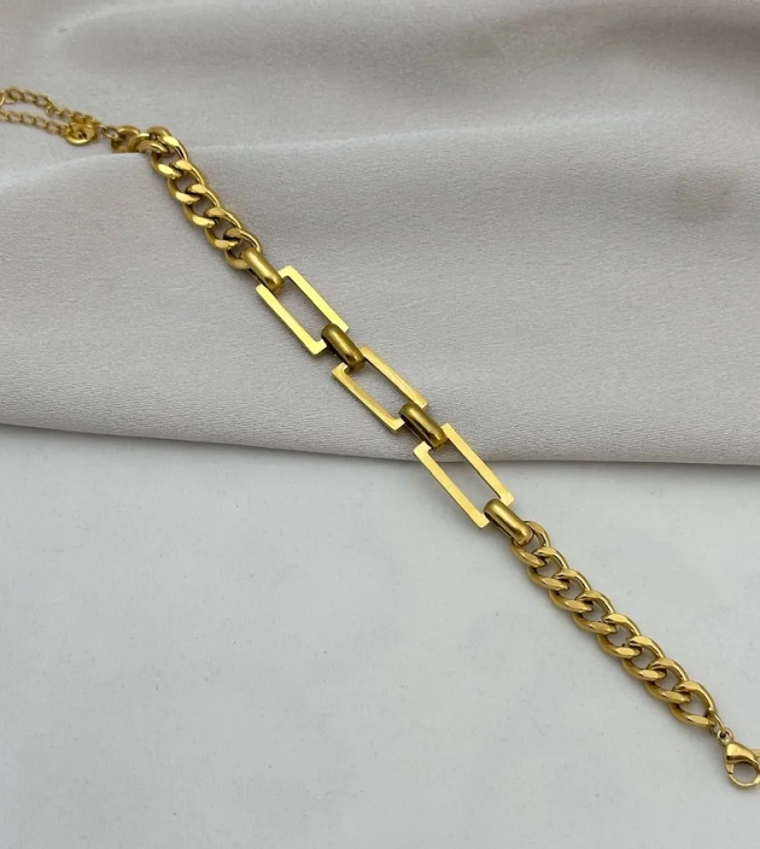 Dikdörtgen Geçişli Zincirli Bileklik