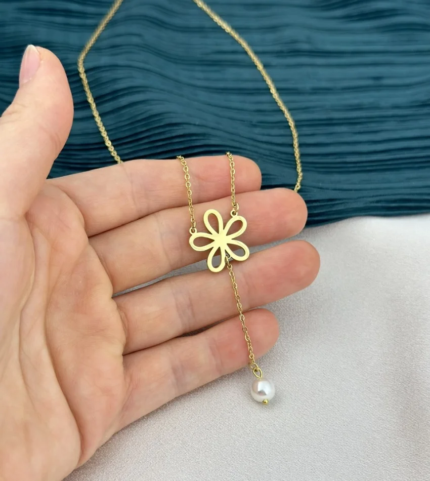 İncili Çiçek Kolye (45 cm)