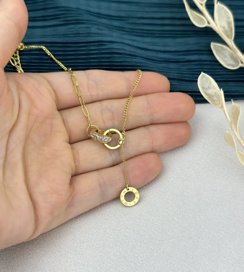 Halka Geçişli Taşlı Kolye (45 cm)