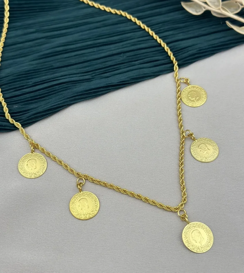 22 Ayar Beşi Bir Yerde Çeyrekli Kulplu Kolye (60 cm)