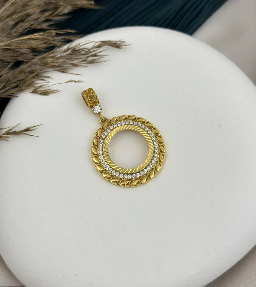 22 Ayar Taşlı Arpa Detay Çeyrek Kolye Ucu