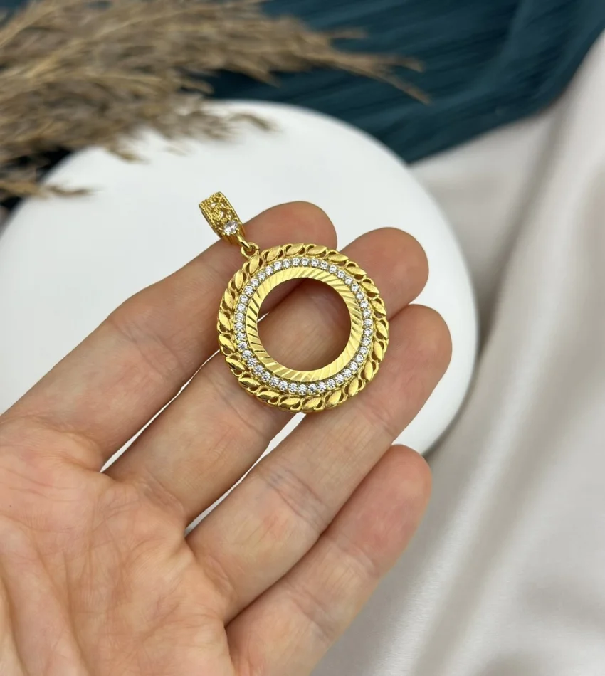 22 Ayar Taşlı Arpa Detay Çeyrek Kolye Ucu