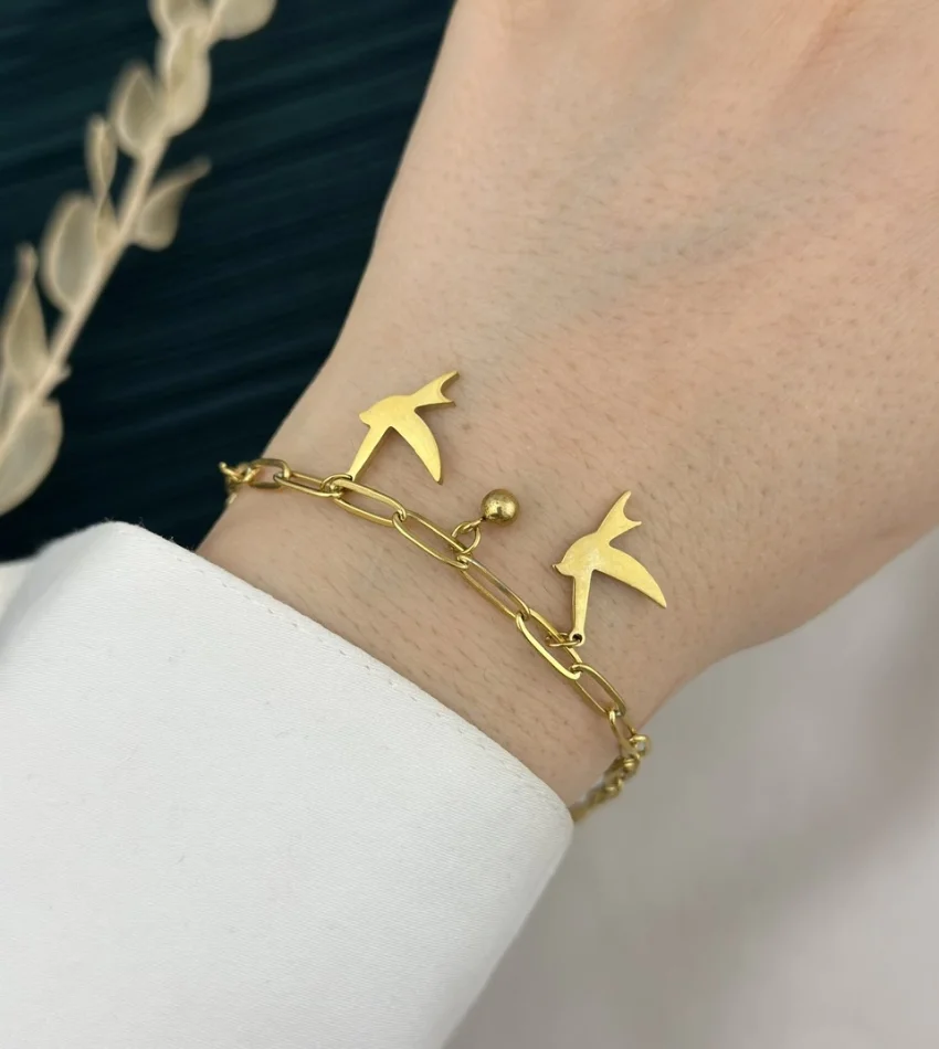 Zarif Kuşlu Topçuklu Bileklik