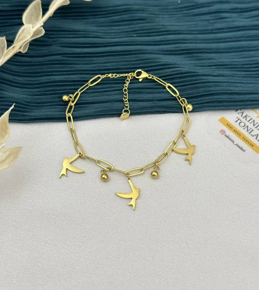 Zarif Kuşlu Topçuklu Bileklik