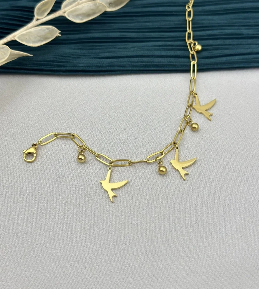 Zarif Kuşlu Topçuklu Bileklik