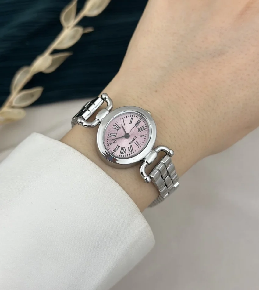 İthal Gümüş Pembe Detay Saat