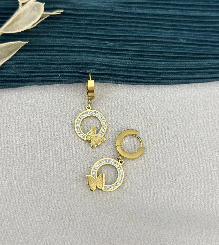 Taşlı Kelebekli Küpe